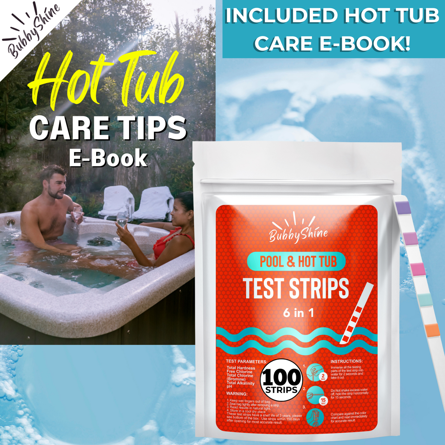 6 in 1 Hot Tub & Pool Test Strips ( 100 Pack )
