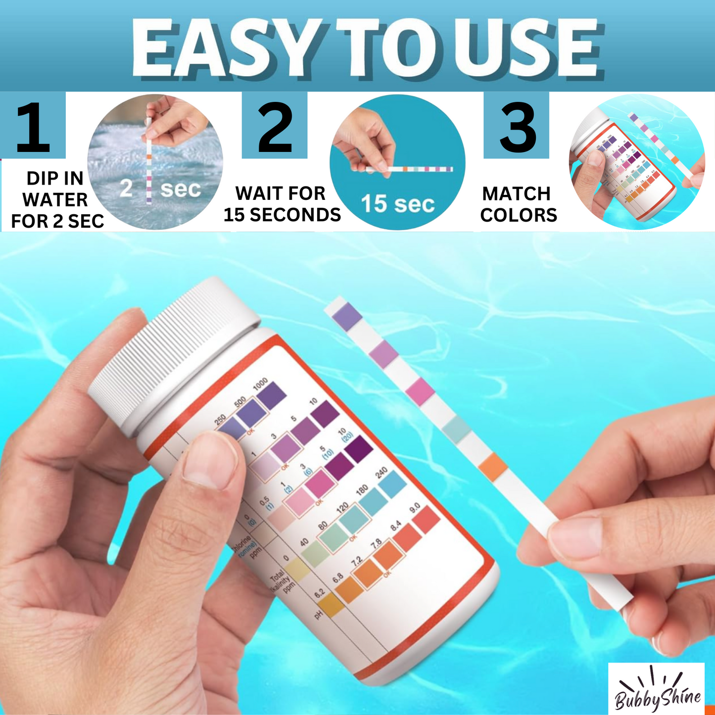 6 in 1 Hot Tub & Pool Test Strips + Cloth ( 100 Pack )